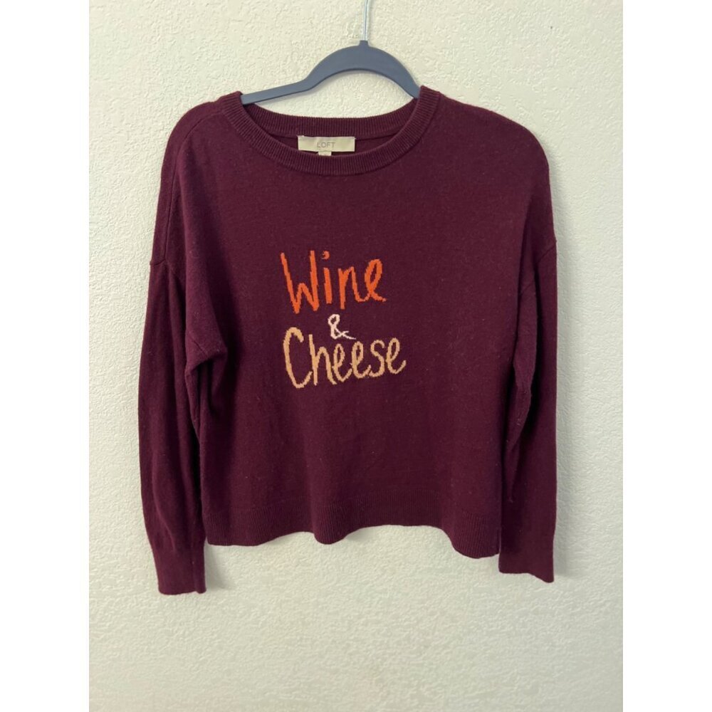 Loft purple wine & cheese crew neck sweater women size medium